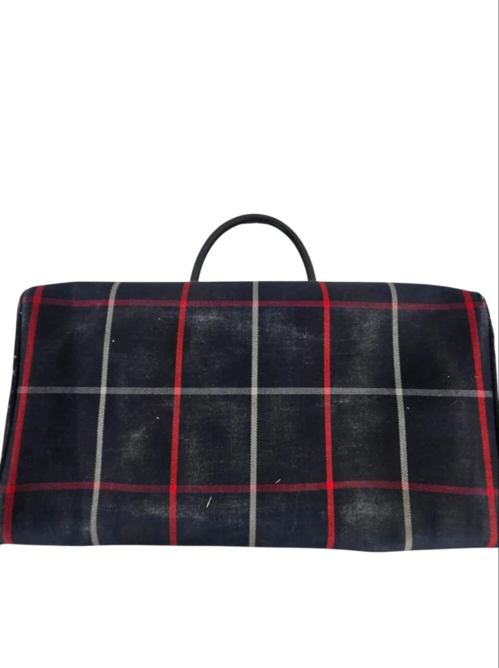 Burberrys Nova Check Toiletry Bag Vintage Leather Trim Navy Red Plaid